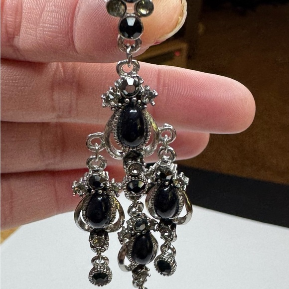 Silver and Black Chandelier Earrings - Picture 2 of 2